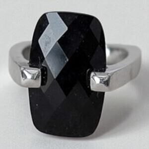 Vintage Sterling Silver Black Onyx Ring Geometric Minimalist Statement SIZE 7